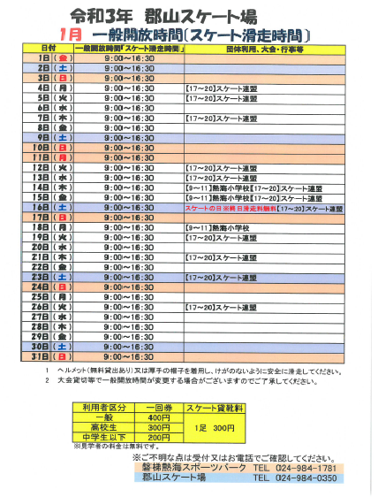 1月スケート一般開放